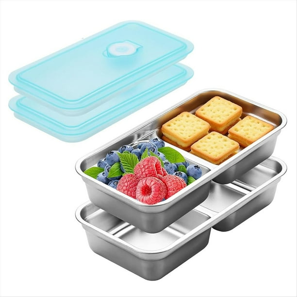 Recipientes de Acero Inoxidable con Tapa para Refrigerios, Reutilizables, de 2 Compartimentos, para Viajes Escolares y Actividades Al Aire Libre.