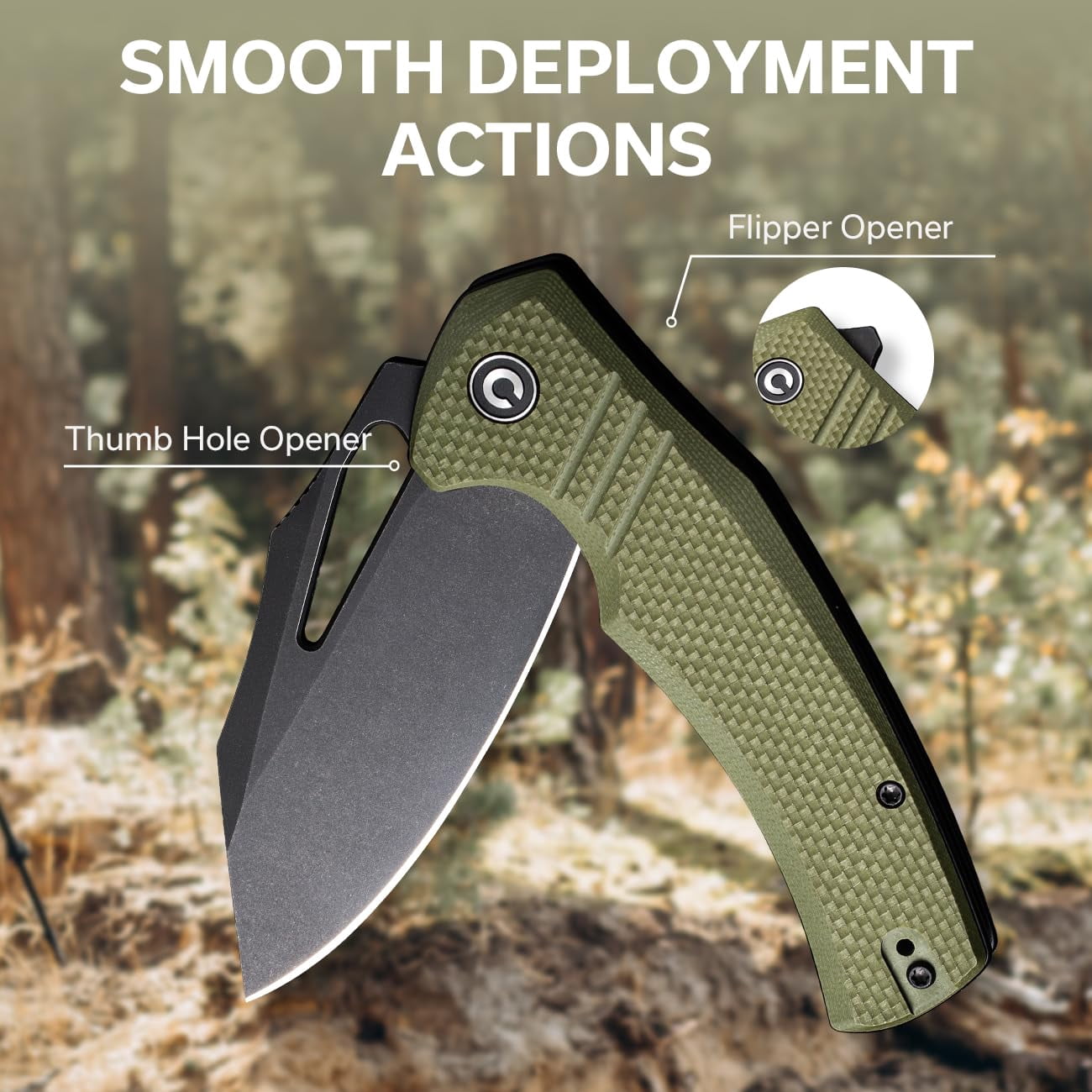 CIVIVI BullTusk Pocket Knife for Camping Fishing Hunting, Folding Knife with Flipper, 3.48" Curved 14C28N Blade Coarse G10 Handle, Cool Pocket Knife for Men Women Gift C23017-2
