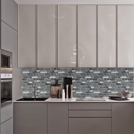 Decorative Wall Panels Light Blue & Brown Granite 10 Count Peel and Stick Backsplash