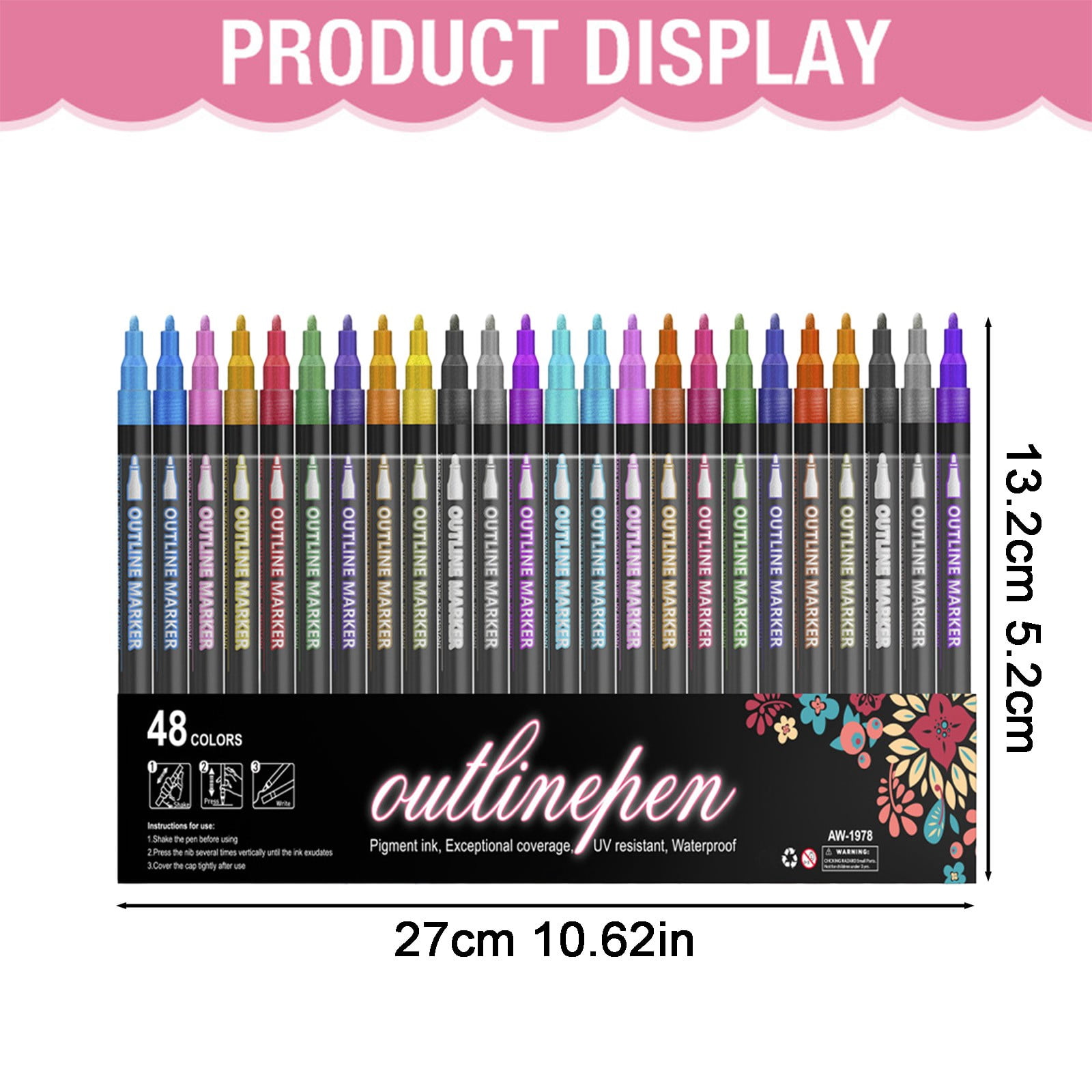 48 Piece Colored Pencil Set E 13x2 cm Double Line Outline Pen Set by Dusknt Glitter Gel Pens for Adult Coloring Books DIY Crafts Scrapbooking
