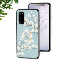 Case for Samsung Galaxy S20 FE, Slim Glass Case with Soft TPU Shockproof Ring Stand Flower Pattern Design Stylish Protective Cover for Samsung Galaxy S20 FE 6.5-Inch,Gardenias