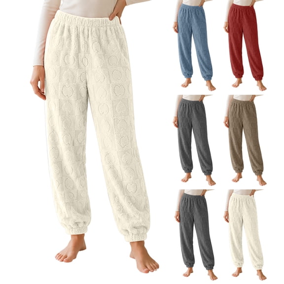 Hzzrkos Women Casual Loungewear Loose Solid Color Elastic Waist Jogger Long Soft Woven Pajama Pants With Side Pockets for Indoor Rest Post Shower Daily Relaxation