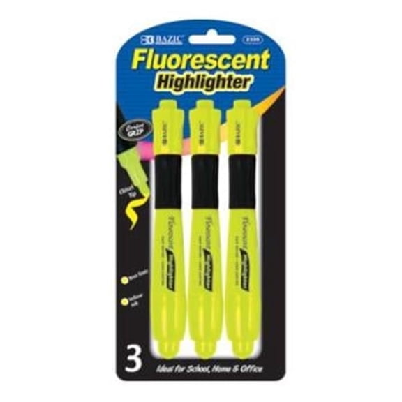 BAZIC Yellow Highlighter Desk Style Chisel Tip Marker (3/Pack), 1-Pack