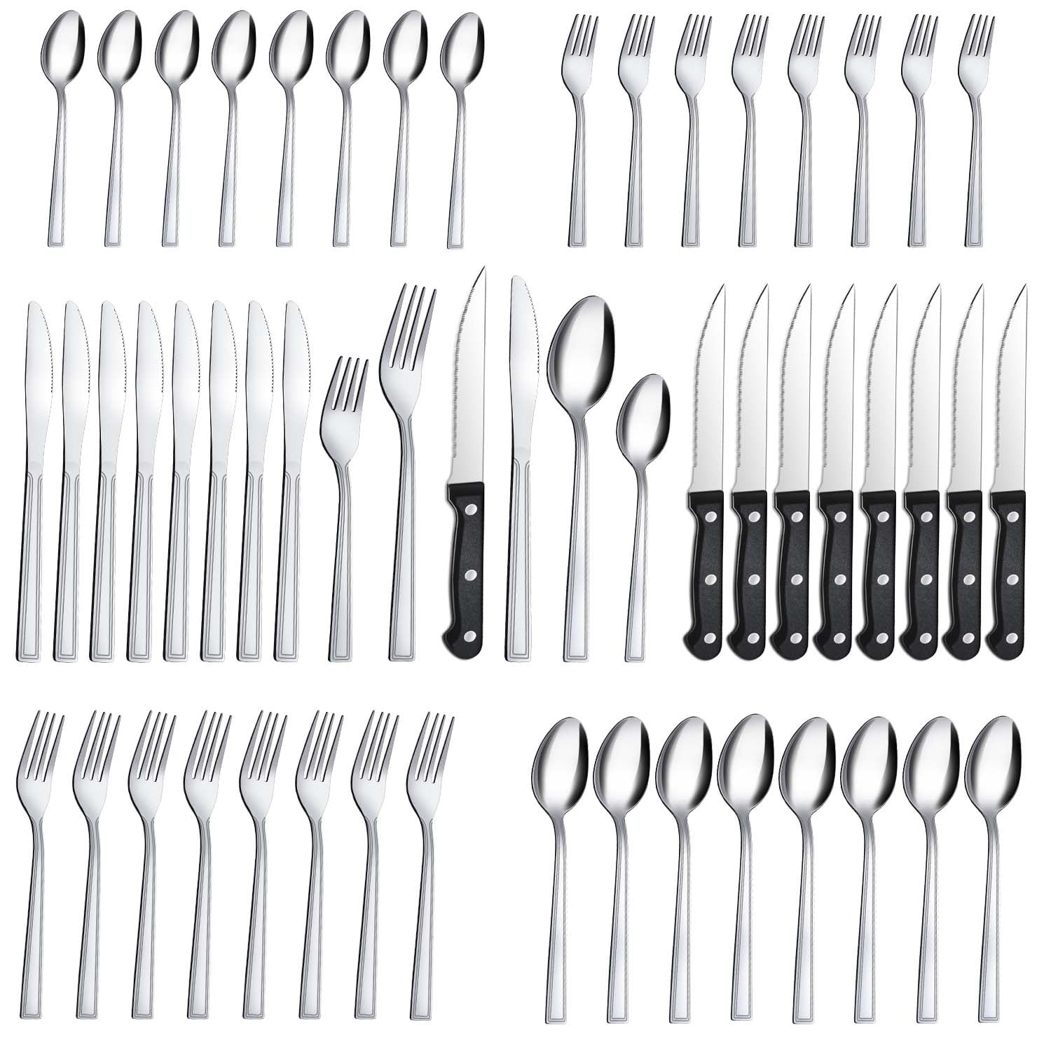 Bestdin 48 Pieces Silverware Set with Steak Knives, Stainless Steel