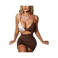 thumbnail image 5 of Gzhioc Women Hollow Out Slip Dress, Brown Variegated Color Deep V-neck Close-fitting One-piece, XS/ S/ M/ L, 5 of 8