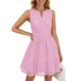 thumbnail image 4 of UoCefik Women's 2025 Sleeveless Mini Dress Eyelet V Neck A Line Casual Elegant Holiday Wedding Guest Party Dresses Pink XL, 4 of 6