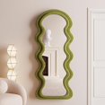 thumbnail image 4 of BOJOY Full Length Mirror, 63" x 24" Wall Mirror, Flannel Wrapped Wooden Frame Floor Mirror, Irregular Wavy Mirror Hanging or Leaning Against Wall for Cloakroom/Bedroom/Living Room - Green, 4 of 5