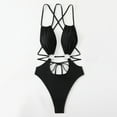 thumbnail image 4 of UTSJKR Women's Solid Ring Linked High Cut Out Backless One Piece Swimsuit Y2K Bathing Suits Swimwear Beachwear Black S, 4 of 5