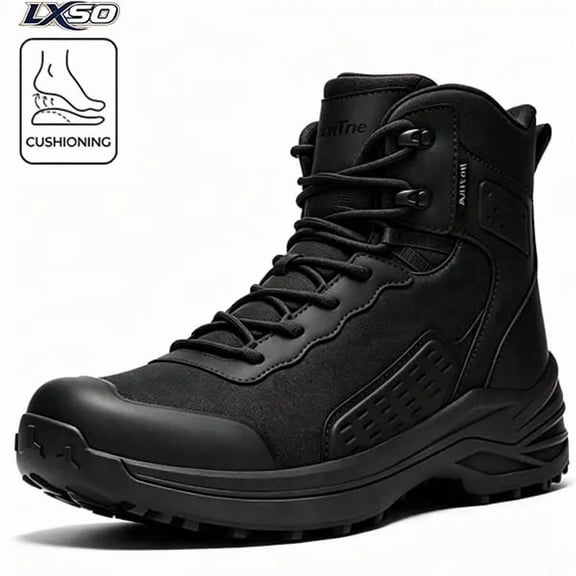 LXSO Men's High‑Top Tactical Boots, Heavy‑Duty All‑Terrain Outdoor Shoes with Non‑Slip Rubber Soles, Ideal for Hiking, Hunting, Rock Climbing and Mountaineering in All Weather Conditions