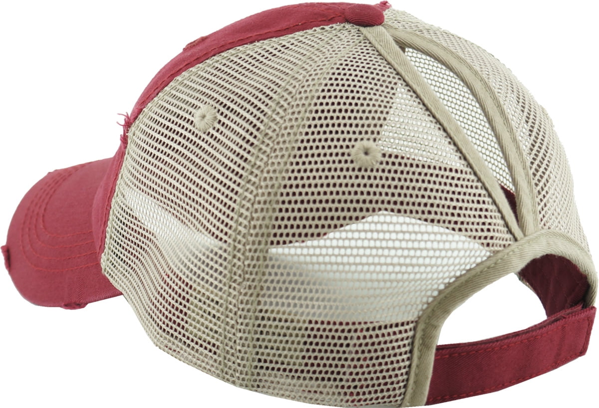 〽️Women Mesh Wine High Ponytail Baseball Cap Trucker Bad Hair Day Adjustable Messy High Bun Women Ponytail-Baseball-Hat Twill Vintage  main image 3