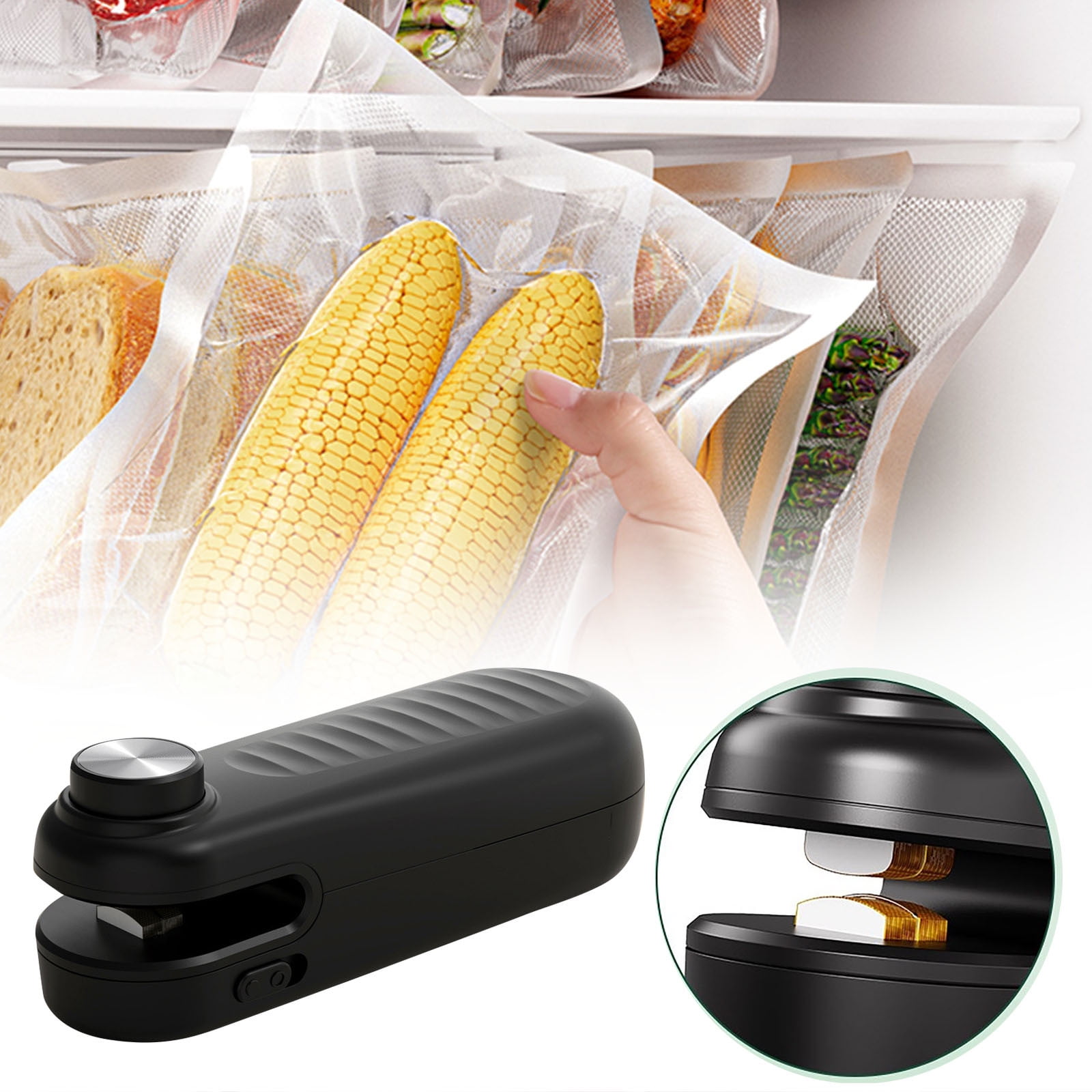Mini scelleuse de sacs, thermoscellante portative 2 en 1 et cutter avec cordon, machine de reconditionnement de sacs en plastique pour le stockage des aliments, les collations (2 piles AA incluses)