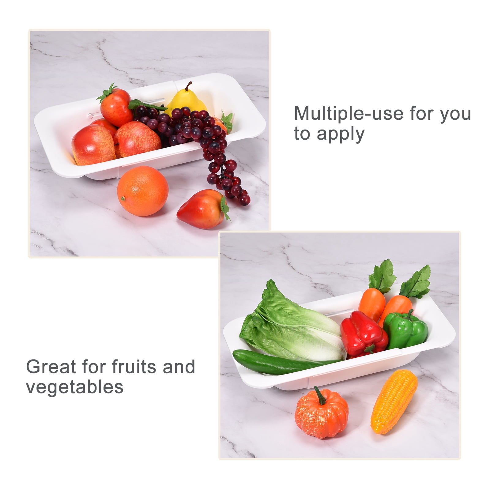 Unique Bargains Collapsible Food Colander Kitchen Plastic Basket for Food 2 Pcs White, Green
