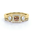 thumbnail image 3 of JeenMata Art Deco 1.75 ct Princess Cut Peach Pink created morganite - 3 Stone Ring & Scalloped Band - Vintage Wedding Set - 18K Yellow Gold over Silver, 3 of 6