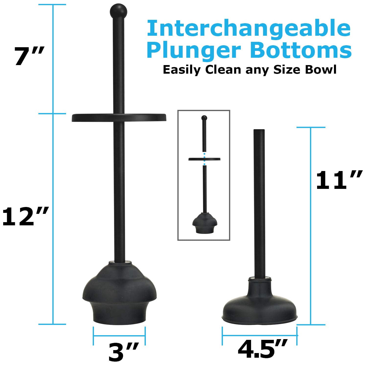 Toilet Brush and Plunger Set with Holder, Black