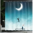 thumbnail image 3 of Ambesonne Teal Shower Curtain, Lover Climbing to the Moon, 69"Wx84"L, White and Teal, 3 of 4