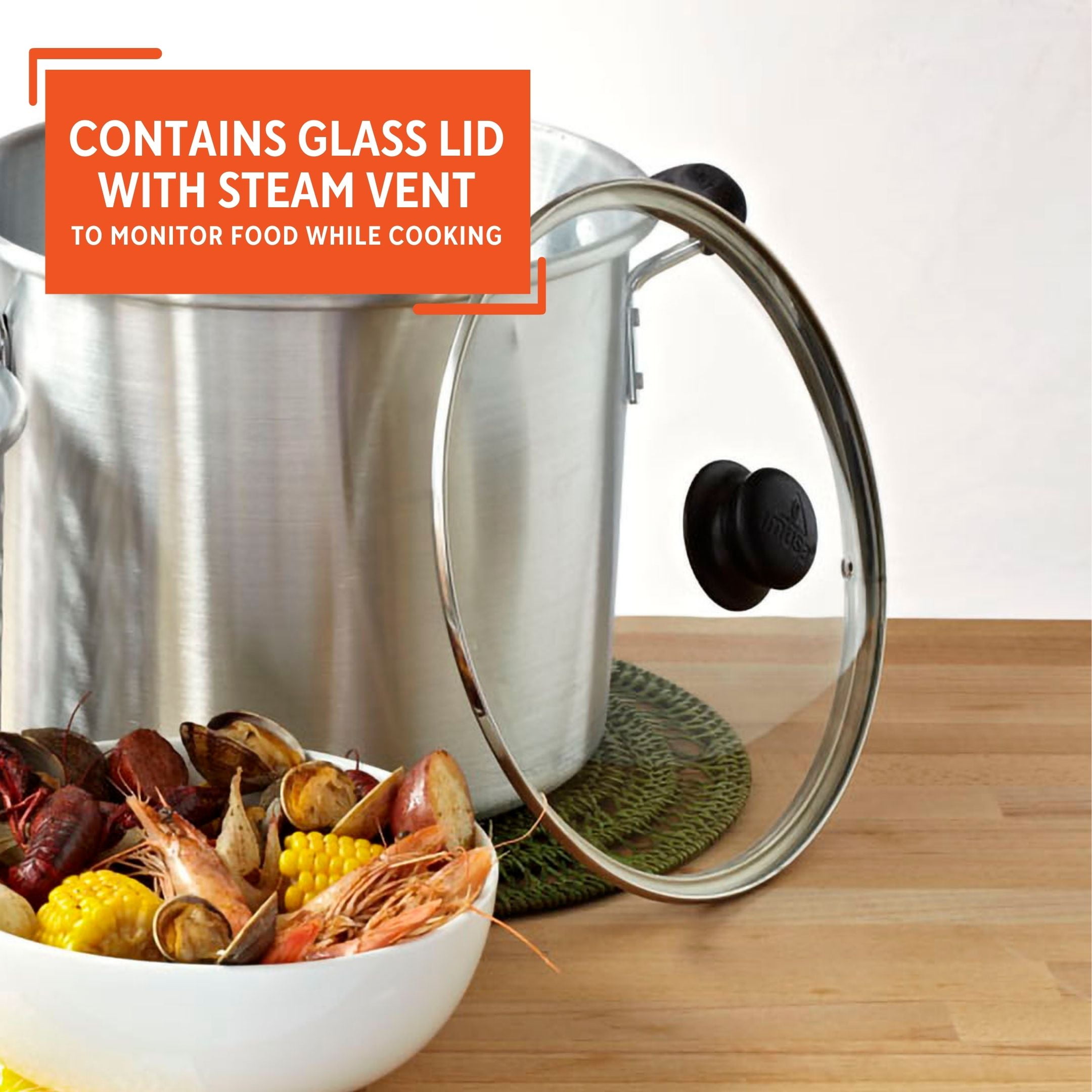  Large 32QT Steamer Boiler with 21QT Steaming Basket and Glass  Lid: Home & Kitchen