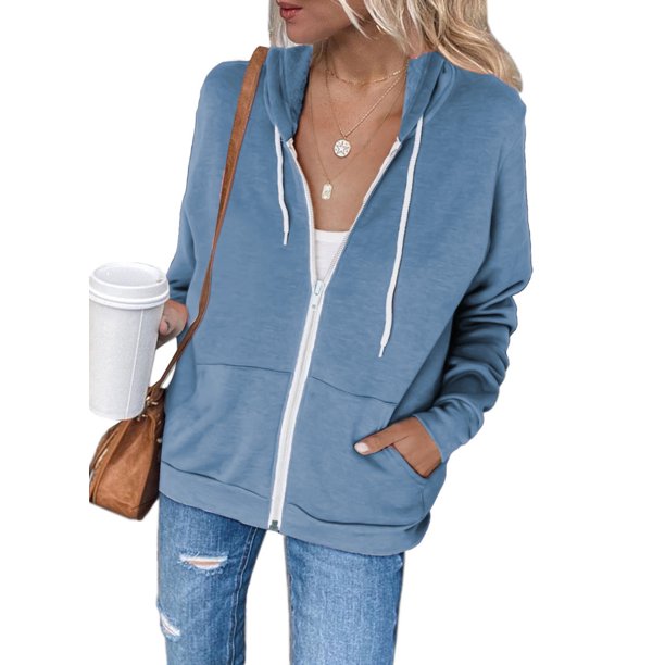 Asvivid Women's Full Zip Up Hoodie Sweatshirts Long Sleeve Drawstring