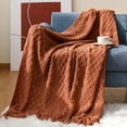 thumbnail image 5 of Textured Knitted Soft Throw Blanket with Tassels Warm Fluffy Cozy Plush for Fall Spring Couch Bed Sofa Living Room Framhouse Boho Decor Khaki, 5 of 17
