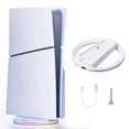 thumbnail image 1 of Soporte vertical RGB para PS5/PS5 Slim/PS5 Pro, base antideslizante para consolas Digital Edition y Disc Edition, accesorio que ahorra espacio con ranura de almacenamiento para soportes, 1 of 7