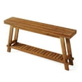 thumbnail image 6 of Finmind Solid Wood Console Table, 63-Inch Long Farmhouse Style Double-Layer Hall Table, Sofa Table with Shelf Behind the Couch, Suitable for Living Room, Foyer, Entryway, Brown, 6 of 8