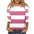 thumbnail image 1 of Bowake Sweatshirts à Manches 3/4 Col Rond pour Femmes, Pull à Rayures Color Block, Tuniques Décontractées d'Automne, 1 of 5