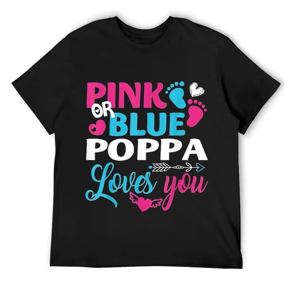 Mens Pink Or Blue Poppa Loves You Gender Reveal Grandpa Gift T-Shirt Black