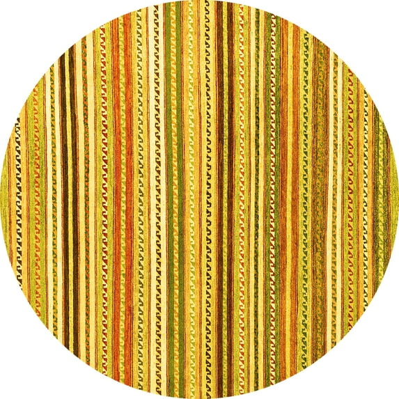 Ahgly Company Machine Washable Indoor Round Abstract Yellow Modern Area Rugs, 8' Round