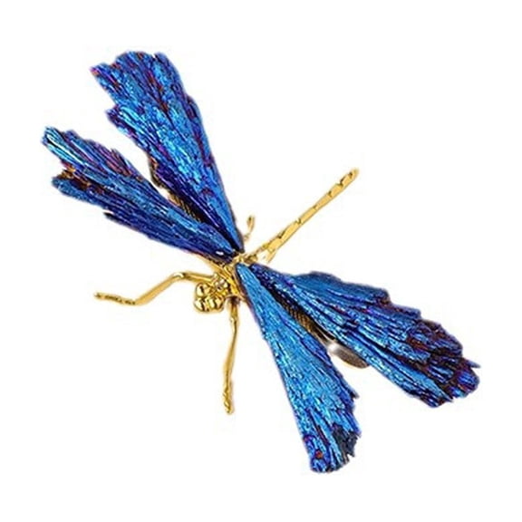 HuiXinOu Natural Crystal Dragonfly Figurine, Electroplated Blue Butterfly Ornament 85mm, Home Office Desk Shelf Decoration, Healing Crystal Craft Gift
