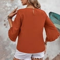 thumbnail image 3 of 3/4 Length Sleeve Womens Tops Dressy Casual Blouses Crewneck Ruffle Irregular Sleeve Shirts Spring Outfits Business Work Tops Orange XL, 3 of 3