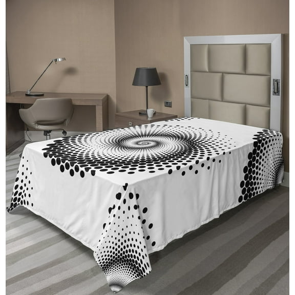 Ambesonne Abstract Flat Sheet, Spiral Dots Pattern, Twin Size, Black White
