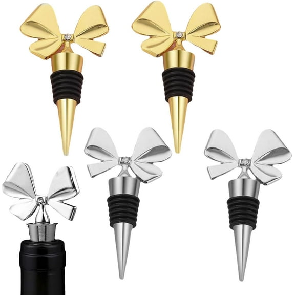 4PCS Wine Stopper, Metal Reusable Wine Stoppers Bow Shape Wine Beverage Bottle Stopper for Wine Champagne for Bar, Party, Wedding.