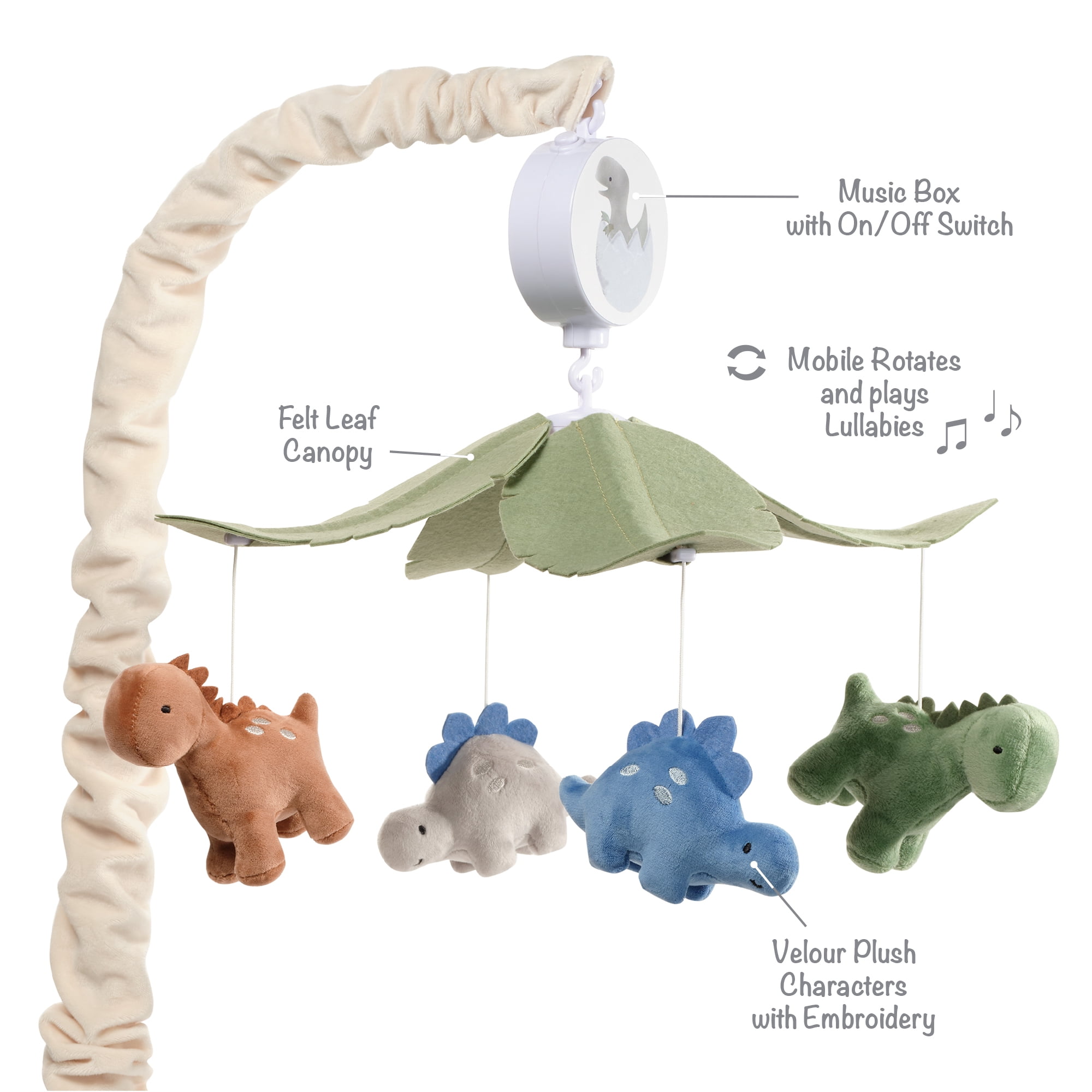 Lambs & Ivy Dino-Might Multicolor Dinosaur Musical Baby Crib Mobile Soother Toy
