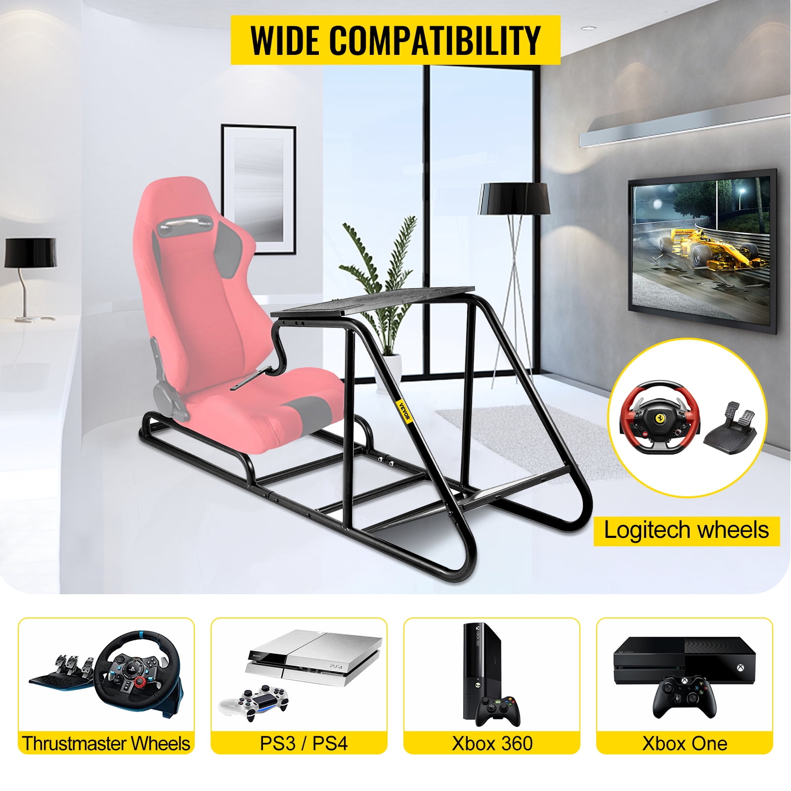 VEVOR Race Simulator Cockpit for Logitech G25, G27, G29, G920 Height Adjust  Race Wheel Stand,Wheel Pedal Shifter Not Included G29G27G25ZLYXZJ01V0 - The  Home Depot