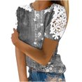 thumbnail image 2 of Fiudx Tops para Mujer Camiseta Estampada a La Moda para Mujer, Blusa de Manga Corta con Encaje, Tops Informales con Cuello Redondo, 2 of 4