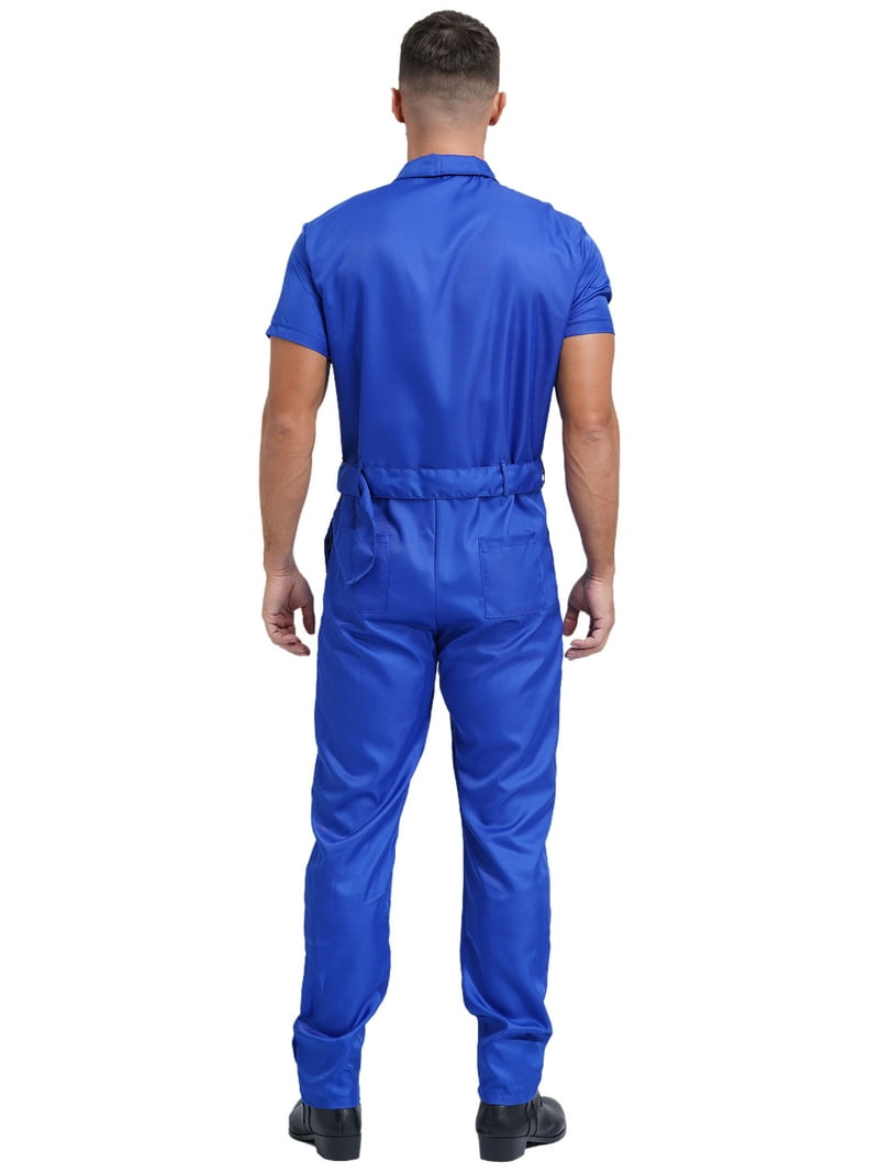 Doomiva Men's Solid Color Short Sleeve Coveralls Zip-up Front Work
