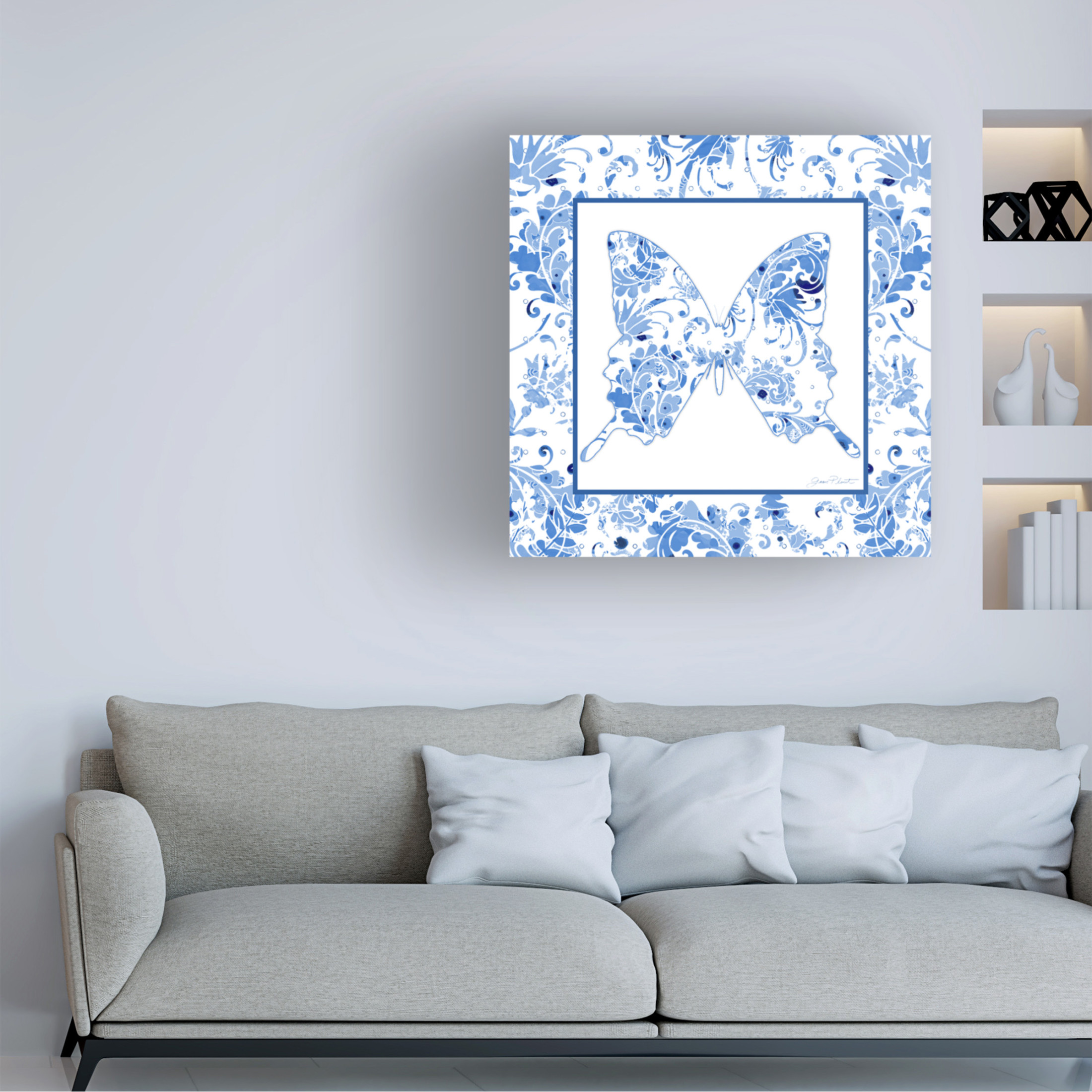 Canvas Wall Art - Jean Plout 'Beautiful Blue Butterflies B' Wall Art for Living Room, Bedroom, or Office Décor by Trademark Fine Art - 35 x 35 Inches