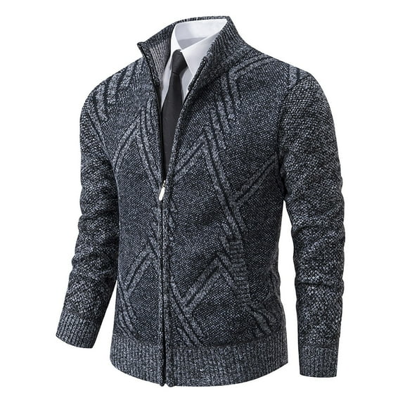 Tweed Cardigans for Men Zip Up Vintage Jacket Argyle Print Casual Knit Formal Business Sweaters