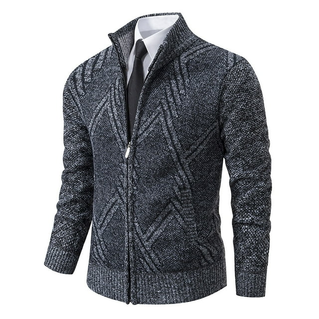 LOVZFMLL Sweaters for Men, Classic V-Neck Ribbed Cardigan, Casual Zipper Mandarin Collar Jacket Outerwear, Warm Winter Tops, Fall Clothes