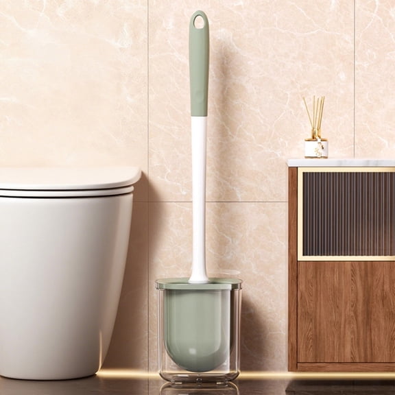 AuroraX Silicone Toilet Brush and Holder Set with Non-Slip Handle,Silicone Bristles Bathroom Green Toilet Brush and Caddy with Clear Vented Holder Compact Bowl Cleaning Brush for Deeply Cleaning