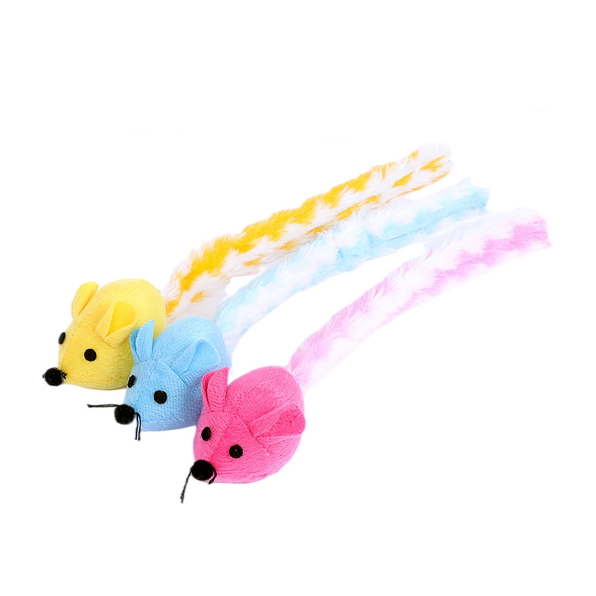 BESTSKY Squeaky Cat Toy 3 Pack Plush Catnip Cat Toy with Colorful Long Dangling Tails Interactive Cat Toy 2.36&rdquo; Soft Furry Mice Kitten Toy for Bored Indoor Adult Cat Chew Biting Carry Fun Play