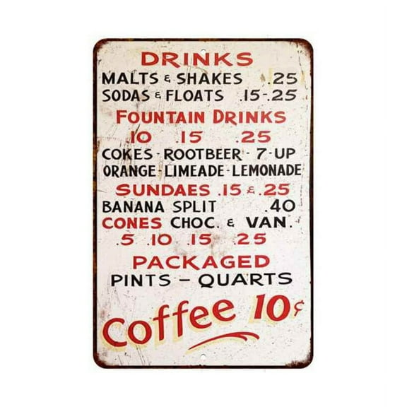 Diner Price List Sign, Coffee, 1940's Diner Menu Sign, Restaurant Decor, Diner Signs 50s Decoration Retro Home Vintage Kitchen SIZE: 12" x 16"
