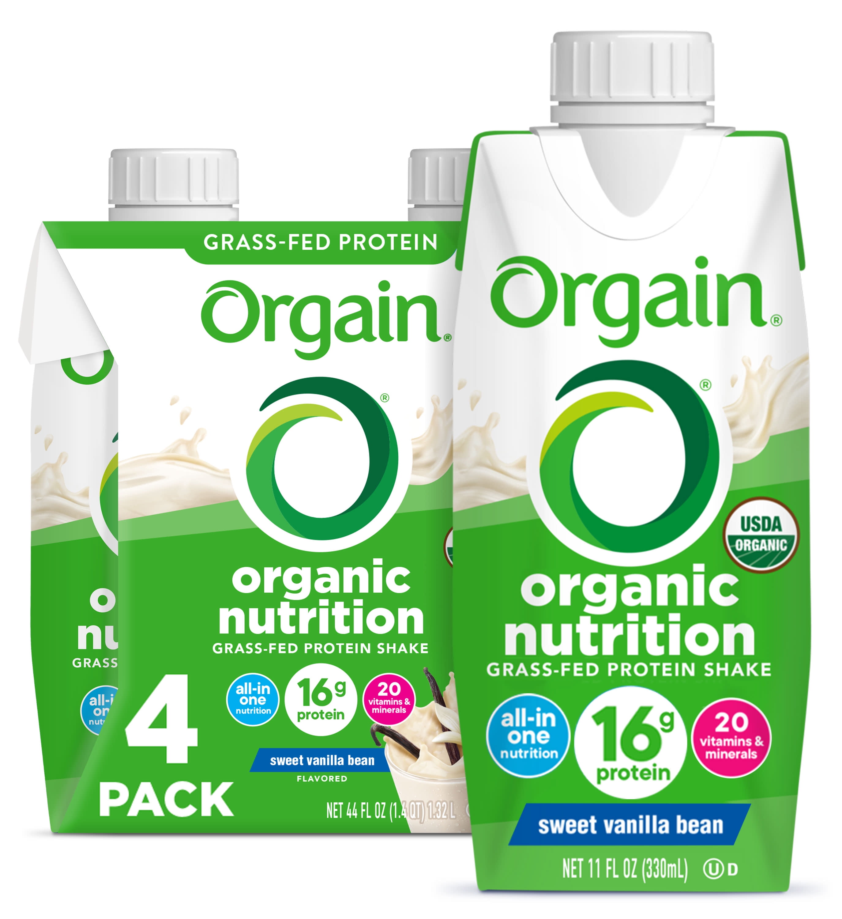Orgain Organic Nutrition Shake, Grass Fed Protein, Vanilla Bean 11oz