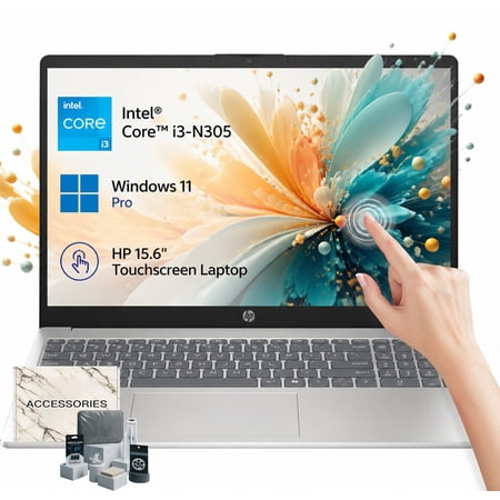 HP 15.6 Touchscreen Laptop Computer Intel Core i3-N305 8GB RAM 256GB SSD 15.6 HD Touch Display Fast Charge Wi-Fi 6 Windows 11 Pro w/Accessory
