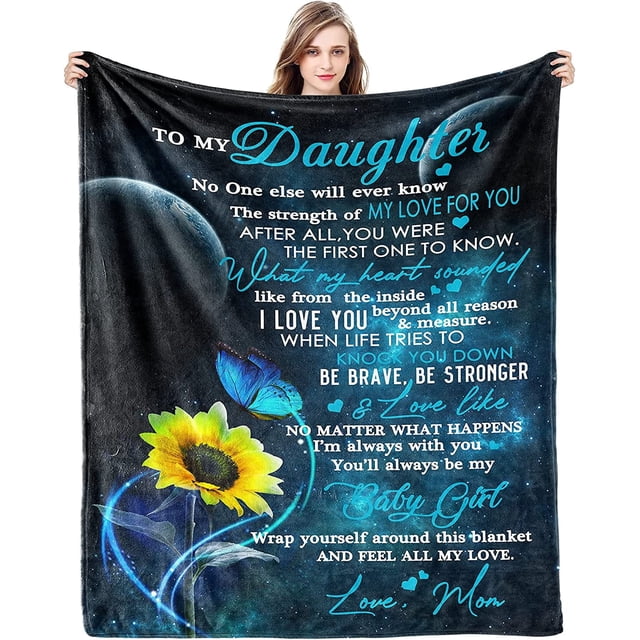 LHSHID Gift for My Daughter Blanket from Mom as Birthday Present I Love You Letter to Her Ultra Soft Flannel Fleece Light Weight Bed Throw 50x60in