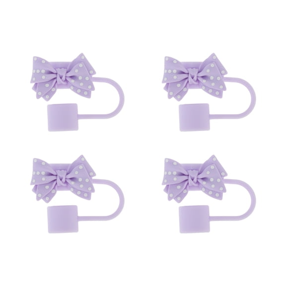 Unique Bargains 4 Pcs Spotted Butterfly Straw Cover Cap for Office Purple Silicone