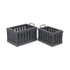 Set of 2 wood slat crates with side metal handles - Black