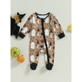 thumbnail image 2 of Bagilaanoe Newborn Baby Boy Girl Halloween Pajamas Pumpkin Print Long Sleeve Footed Jumpsuits 3M 6M Infant Zipper One Piece Rompers, 2 of 8