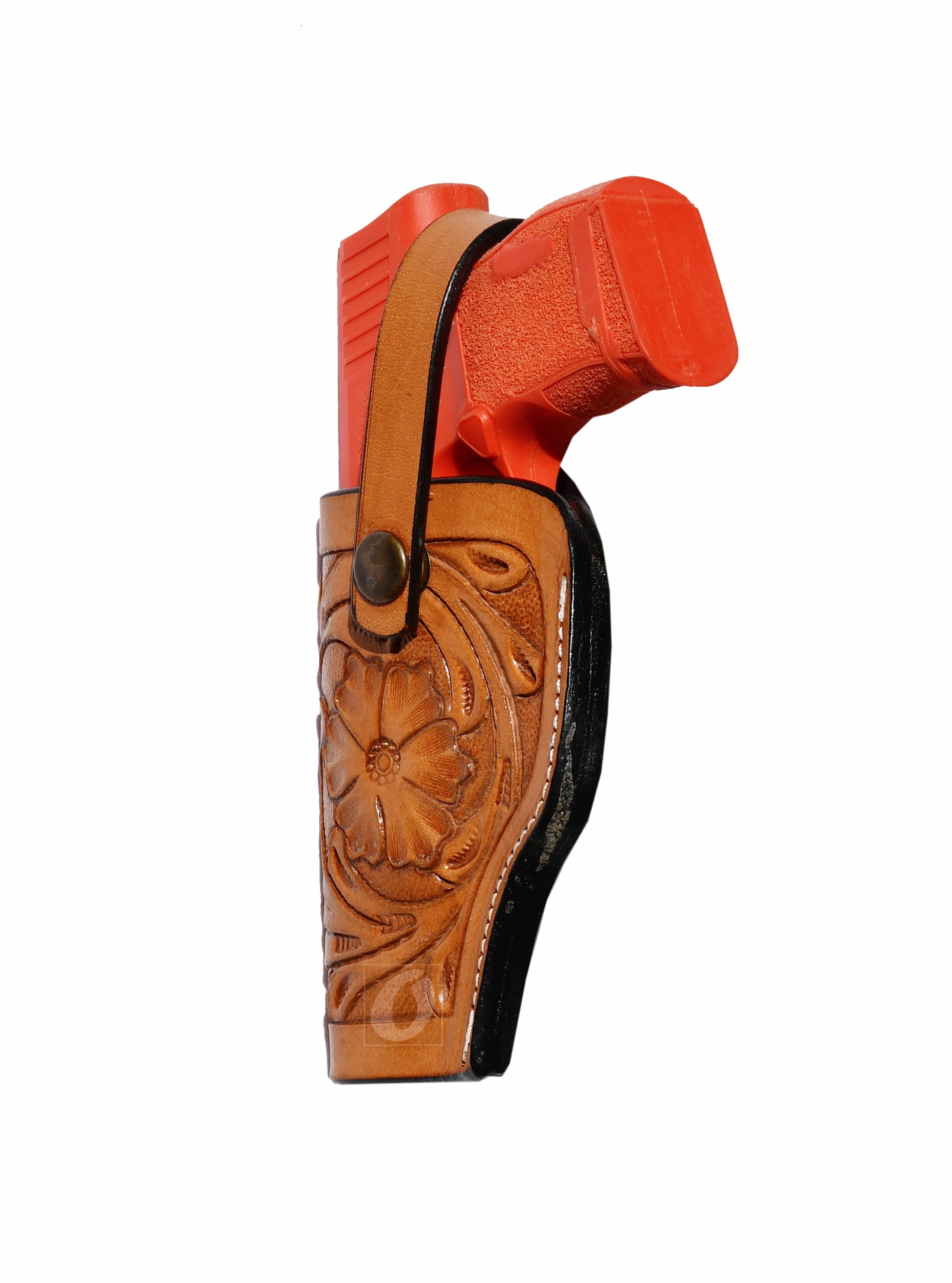 Leather Glock Holster G17 G19 Pistol Western Floral Tooled Tan - Left Hand