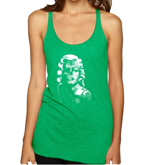 Wild Bobby, Manilyn Monroe Skull Face and Body Tattoo | Womens Pop Culture Premium Tri-Blend Racerback Tank Top, Envy, X-Large