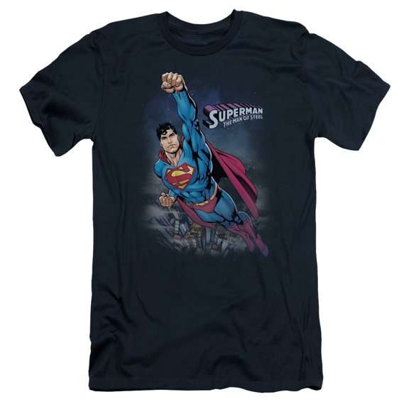 Superman Twilight Flight Adult 30/1 T-Shirt Navy